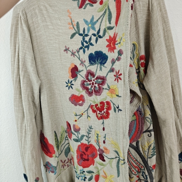 Johnny Was Floral Bird Embroidered Open Hooded Duster Open Front Cartigan LG - Picture 12 of 16